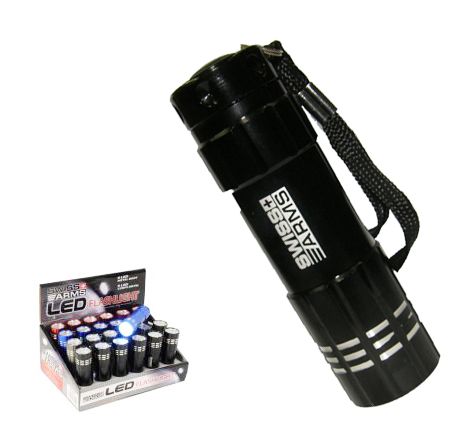 Pocket 9 led swiss arms metal flashlight black