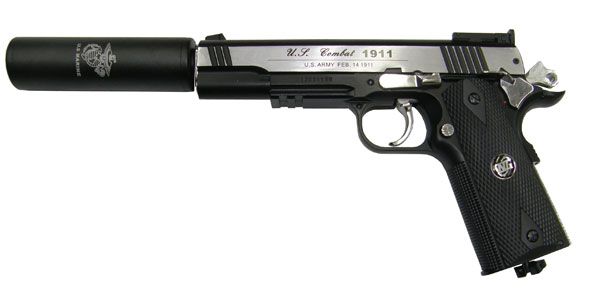 Colt 1911 silver nera scarrellante co2 piu silenziatore