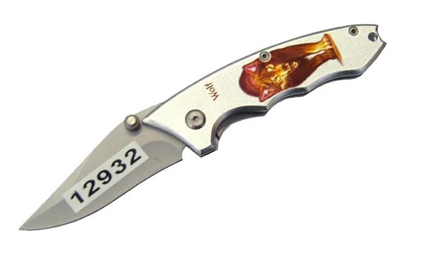 Coltello tascabile con disegno lupo