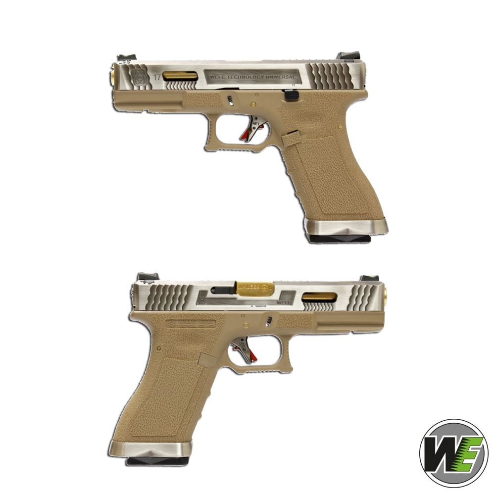 Airsoft pistol Glock G17 Green Gas Blowback FORCE T4 Custom Tan / Silver /  Gold WE - Softair Rastelli San Marino