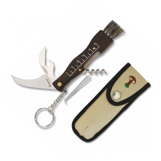Coltello da funghi con spazzolino  e apriscatole  completo di custodia