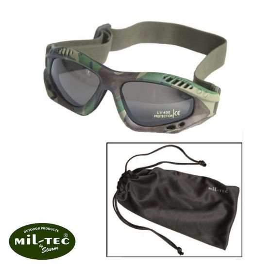 Occhiale di protezione tattico con fascia elastica Woodland Mil-tec
