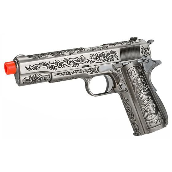 Pistola green gas Colt 1911 silver Custom floral pattern WE