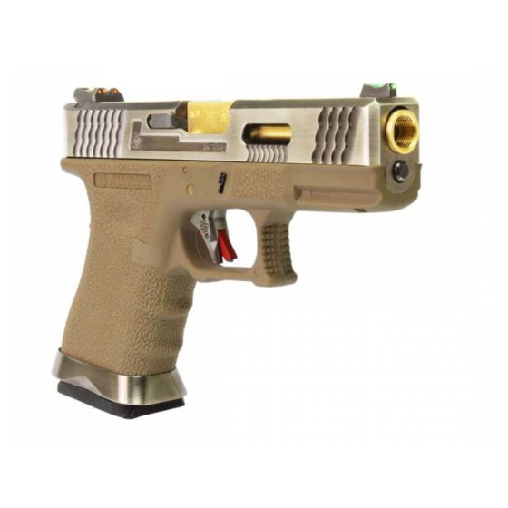 Pistola geen gas Glock G19 WET  T4 Blowback FORCE tan Custom WE 7733