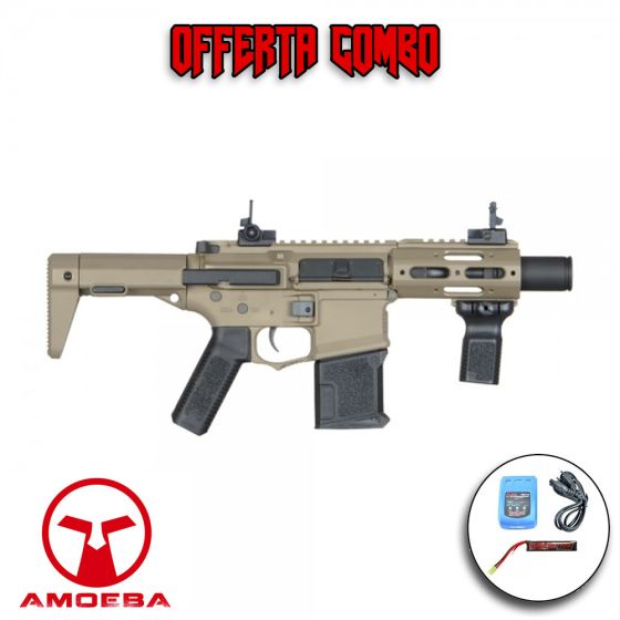 Fucile Elettrico M4 Short AM-015 Dark Earth Tan Silenziato Amoeba Ares Offerta Combo Completo (AR-AM15T)