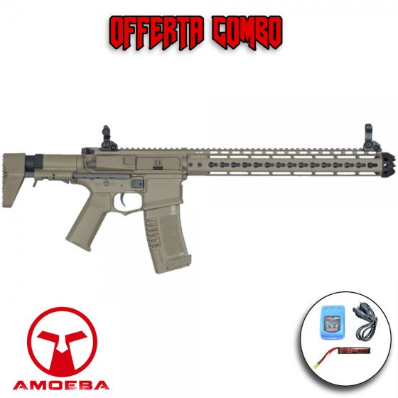 Fucile Elettrico M4 AM-016 OCTARMS Keymod 13.5"" Dark Earth Tan Amoeba Ares Offerta Combo Completo (AR-AM16BPAC)