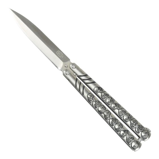 Butterfly Knife  gray with skulls