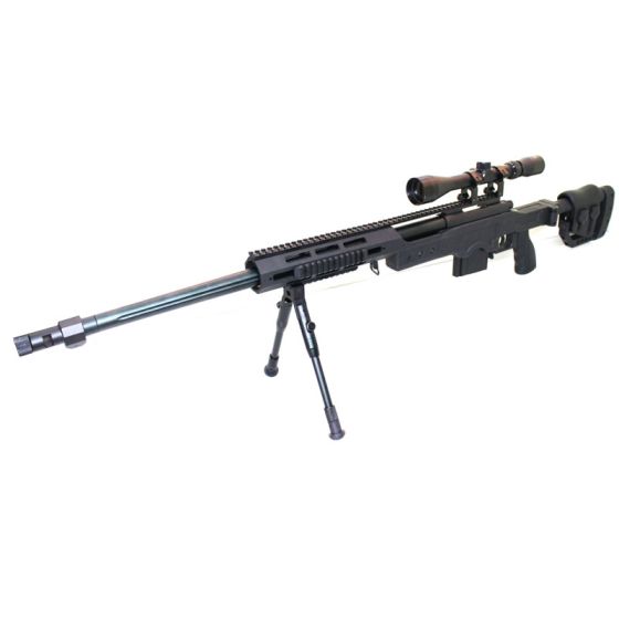 SNIPER RIFLE BOLT ACTION BLACK  MSR ASSAULT TYPE WELL  BIPIEDE  E OTTICA 