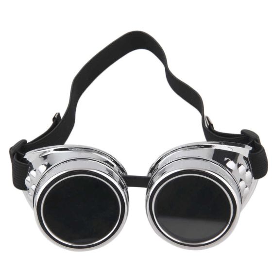Occhiali regolabili in stile steampunk argento / silver e lenti nere