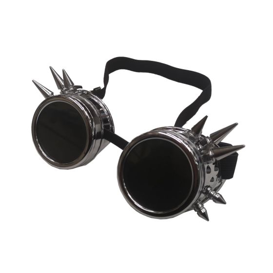 Occhiali regolabili in stile steampunk con punte laterali silver / argento e lenti nere